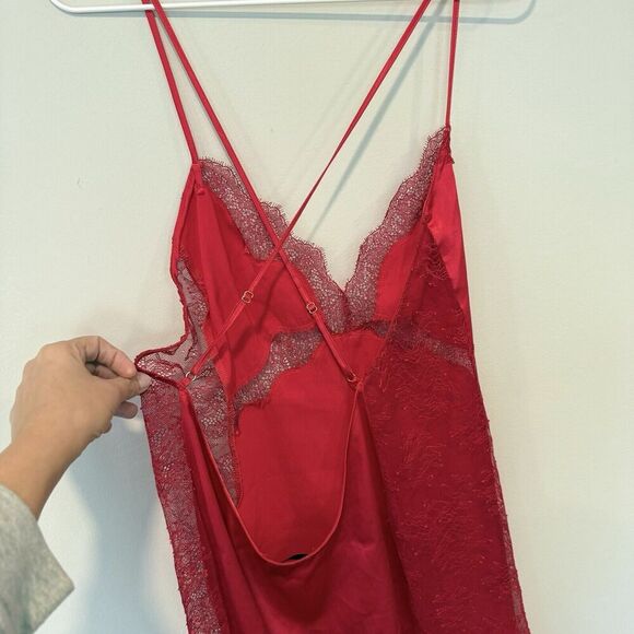 Victoria's Secret Red Slip Dress With Lace Cutouts Size Large 1185 - Picture 8 of 11
